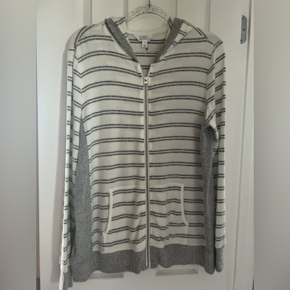 Market & Spruce XL hoodie sweater jersey gray white zipper cardigan - Picture 3 of 8